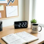 222 angel number meaning shown through a glowing digital clock and peaceful reflective scenes