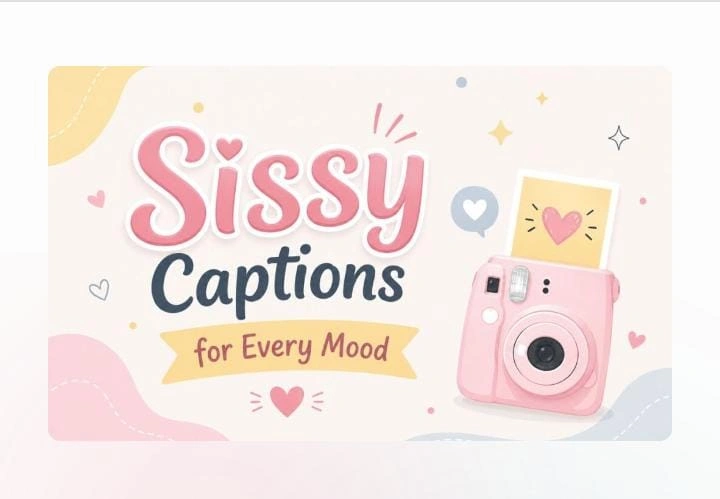 Sissy caption concept shown through an adult fashion portrait prepared for a social media post