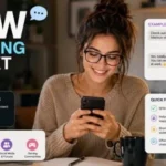 Sissy caption example represented by an adult checking a social media post on a smartphone